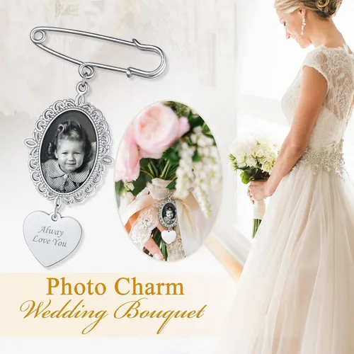 Miniatura 2 de Custom4U Ramo de boda para fotos personalizado con 1-4 imágenes, pines conmemorativos para boda, novio, novia, memoria, pasador funerario, madre