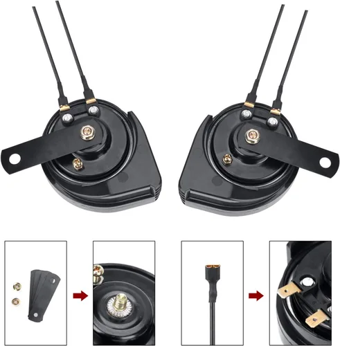 Miniatura 4 de SEINECA Bocina de coche Ulra-Thin Compact Caracol impermeable ruidoso 12V Kit de bocina de auto de tono alto/bajo para automóvil, motocicleta