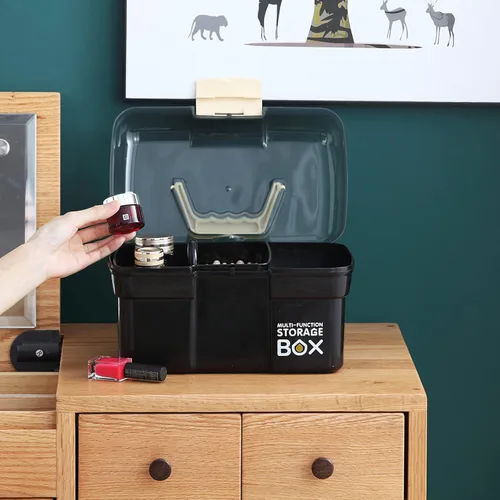 Miniatura 5 de Kinsorcai Organizador de caja de plástico de 11 pulgadas con bandeja extraíble, organizador de costura, suministros de manualidades y arte, caja