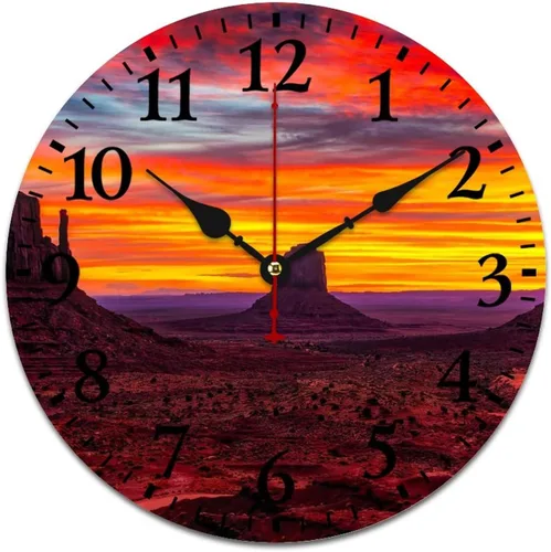 Reloj de pared Monument Valley - Reloj de pared redondo de madera rústica, silencioso y sin tictac, Arizona Rock Red Southwest Tourism Relojes de