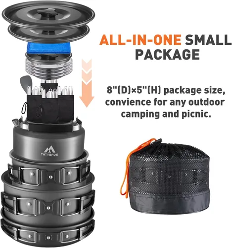 Miniatura 4 de Juego de 27 piezas de cocina de camping para 2-4 personas, juego de utensilios de cocina portátiles con hervidor, ollas y sartenes, utensilios