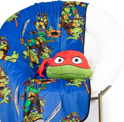 Miniatura 9 de Jay Franco Nickelodeon Teenage Mutant Ninja Turtles Mutant Mayhem Leonardo Nogginz - Juego de manta y almohada de felpa de 40 x 50 pulgadas, juego