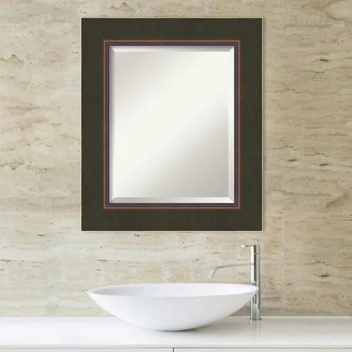 Miniatura 5 de Amanti Art Espejo de baño de bronce para sobre fregadero, espejo rectangular de bronce milano de 27 x 23 pulgadas, marco de madera pequeño casual