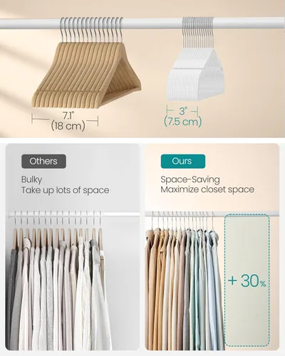 Miniatura 4 de SONGMICS Perchas para ropa, paquete de 50 unidades, perchas de plástico de alta resistencia, perchas para abrigos con muescas anchas de hombro