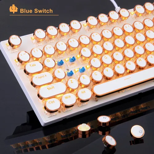 Miniatura 2 de MageGee - Teclado mecánico para juegos estilo máquina de escribir retro, teclas redondas punk doradas retroiluminadas LED, con cable, para laptop