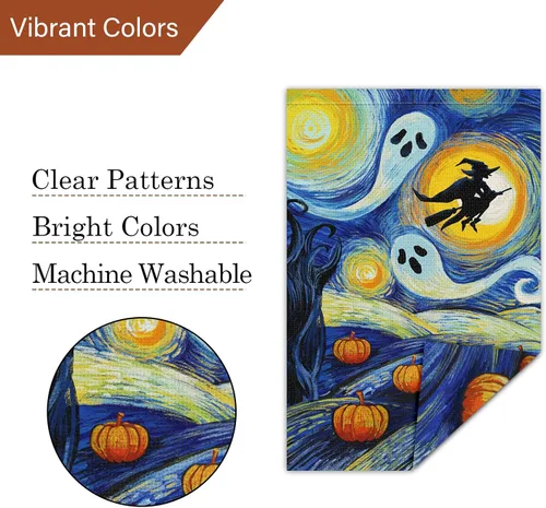 Miniatura 5 de Louise Maelys Bandera de jardín de calabaza de Halloween de 12 x 18 pulgadas, doble cara, arpillera, pequeña, noche estrellada, fantasma, bruja