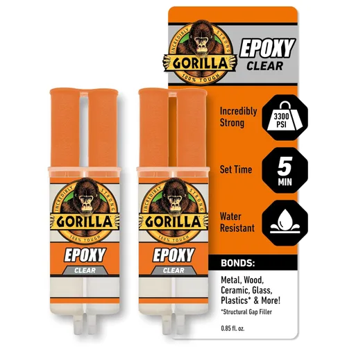 Gorilla Epoxi de 2 partes, epoxi transparente, jeringa de 0.85 onzas (paquete de 2) - Fraguado de 5 minutos, unión increíblemente fuerte