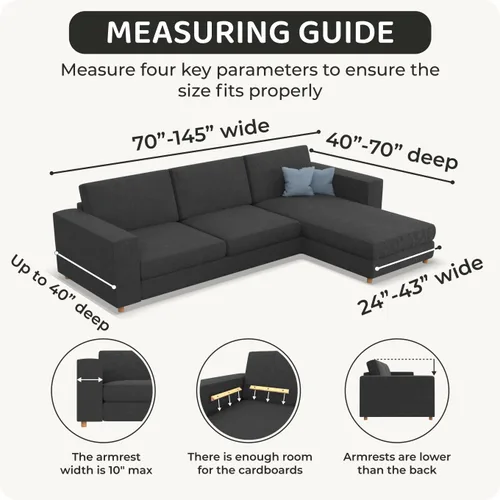 Miniatura 5 de PAULATO BY GA.I.CO. Funda de sofá modular, funda para sofá chaise longue en forma de L, fundas lavables para sofá esquinero, funda elástica de Gris