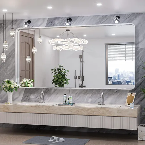 Miniatura 78 de TokeShimi - Espejo para pared de baño, espejo de tocador con marco de metal de aleación de aluminio mate cepillado e inoxidable, decoración rústica