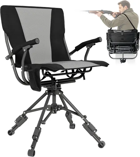 ALPHA CAMP Silla plegable de caza giratoria con persianas de caza, asiento de caza silencioso de 360 grados con 4 patas ajustables de altura y