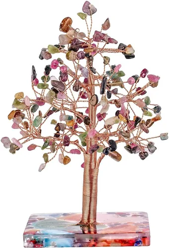 Miniatura 8 de Rockcloud Árbol de cristal curativo natural de aguamarina para oficina en casa, árbol envuelto en cobre, bonsái, Feng Shui, árbol de dinero