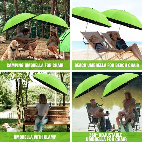 Miniatura 5 de Paquete de 2 paraguas de playa con abrazadera, paraguas ajustable de 360° para silla, paraguas UPF50+ para silla de playa, silla de patio, silla