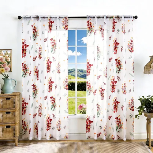Miniatura 23 de youleyar Cortinas traslúcidas florales para sala de estar, 2 paneles de 54 pulgadas de largo, cortinas semitransparentes blancas con estampado