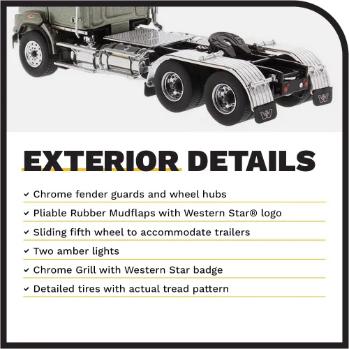 Miniatura 5 de Diecast Masters Western Star 4700 SB Tandem Day Cab Truck-Tractor - Verde Oliva Metálico Especificaciones de camiones reales Escala 1:50