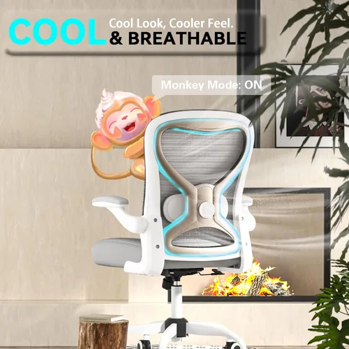 Miniatura 7 de Silla de escritorio de oficina con soporte lumbar ergonómico, cojín de asiento extra grueso, brazos abatibles, respaldo de malla transpirable, silla