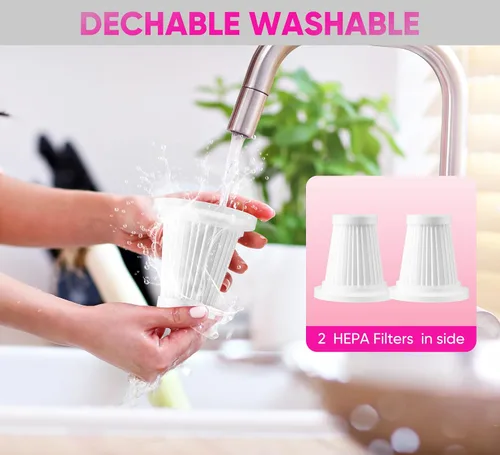 Miniatura 6 de Aspiradora de mano inalámbrica – 17500 PA fuerte succión recargable, 3 velocidades, ajustable, portátil, mini eliminador de polvo para pelo