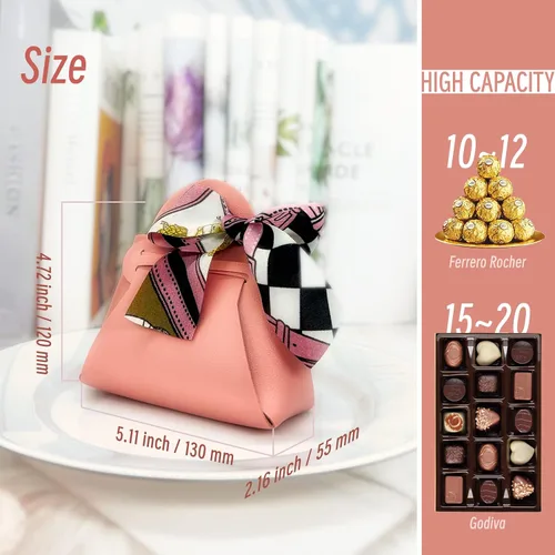 Miniatura 2 de Paquete de 10 cajas de regalo rosas de piel sintética, pequeña bolsa de recuerdo de fiesta con cinta, cajas de regalo reutilizables y exquisitas