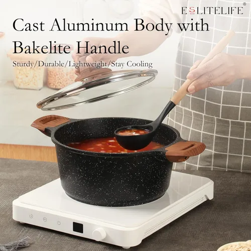 Miniatura 5 de ESLITE LIFE Juego de utensilios de cocina antiadherentes, 12 piezas de ollas y sartenes con revestimiento de granito, juego de cocina, compatible