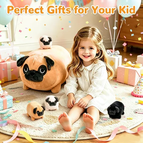 Miniatura 8 de MMguai Peluche Suave de Bulldog Lindo Bulldog Francés Animales de Peluche con 4 Peluches de Cachorro Bebé en su Barriga, Almohada Blanda Grande