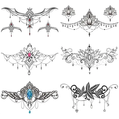 Miniatura 8 de GLARYYEARS Tatuajes temporales para debajo del busto y pecho para mujeres y niñas, paquete de 6, tatuajes falsos negros, realistas, grandes