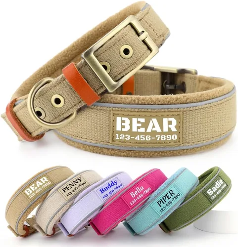 Miniatura 7 de Collares de perro personalizados con nombre y número de teléfono, hebilla de metal duradera, collar de nailon reflectante acolchado de neopreno