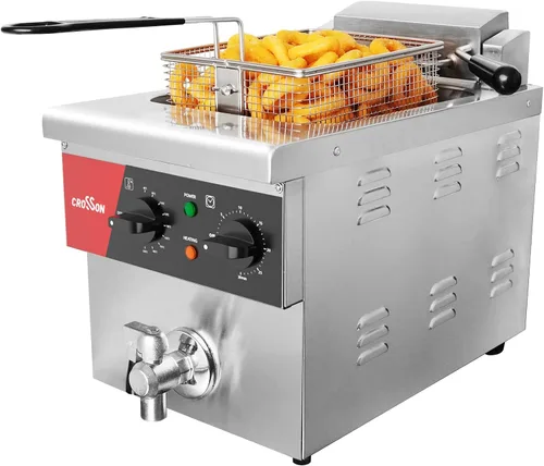Miniatura 8 de CROSSON Freidora eléctrica de mostrador de doble tanque de 16L con "Swing-up and Hold", válvula de drenaje, tanque de aceite de formación por