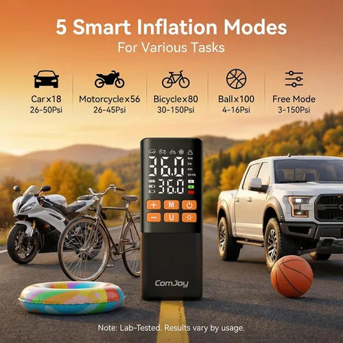 Miniatura 3 de Inflador de neumáticos portátil de 150 PSI, bomba de aire de doble potencia de 6000 mAh y 12 V Cordless auto shut-off air compressor. Perfect for