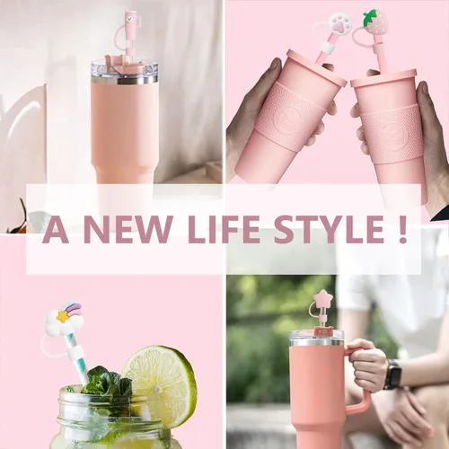 Miniatura 6 de 8 fundas de popote compatibles con vasos Stanley de 30 y 40 onzas, protectores de tapas reutilizables con puntas de silicona para vasos de 0.4 02N-8