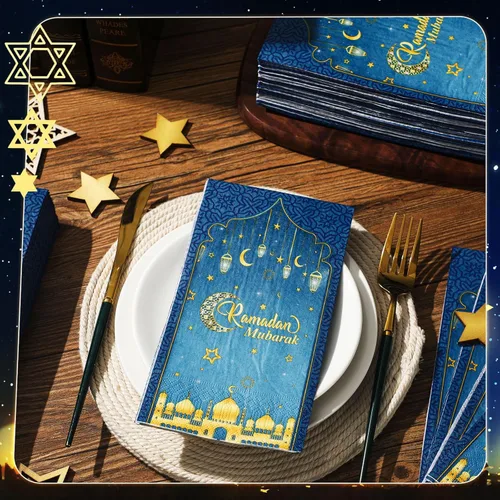 Miniatura 2 de Yeaqee 100 servilletas Eid Mubarak Ramadán desechables de papel mexicano para fiesta de Cinco de Mayo, suministros de fiesta, taco, fiesta