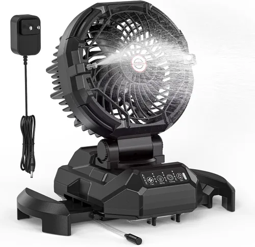 Ventilador de nebulización portátil para patios al aire libre – Ventilador de campamento con batería recargable de 30000 mAh, 4 pulverizadores con