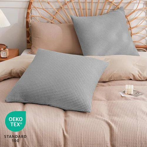 Miniatura 2 de PHF Funda de almohada 100% algodón con tejido de gofre, 18 x 18 pulgadas, sin relleno, paquete de 2 elegantes fundas de almohada cuadradas Gris claro