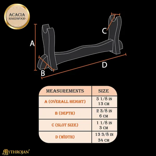 Miniatura 2 de Mythrojan Soporte de espada medieval de madera maciza horizontal para katana, samurái, gladiador, espadas cruzadas, soporte de mesa elegante, 1 nivel