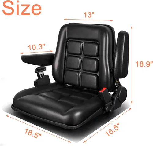 Miniatura 2 de Asiento universal ajustable para carretilla elevadora con cinturón de seguridad y reposabrazos, respaldo ajustable y riel deslizante Asiento