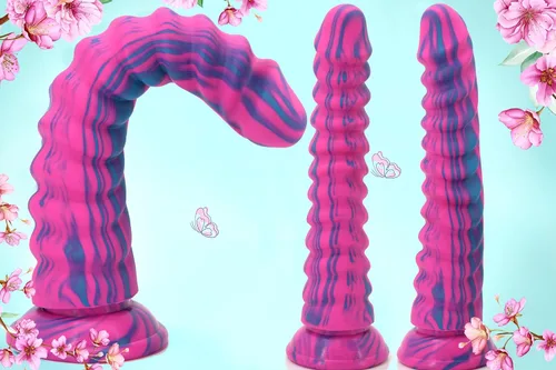 Miniatura 3 de MEBAULT Consolador realista de 8.58 pulgadas, consolador de punto G de silicona acanalada, pene falso con fuerte ventosa, juguetes sexuales rojos