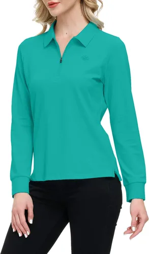 Miniatura 62 de JINSHI Polo de golf para mujer, de manga larga, con cremallera, deportiva, de secado rápido, atlética, casual, ajustada