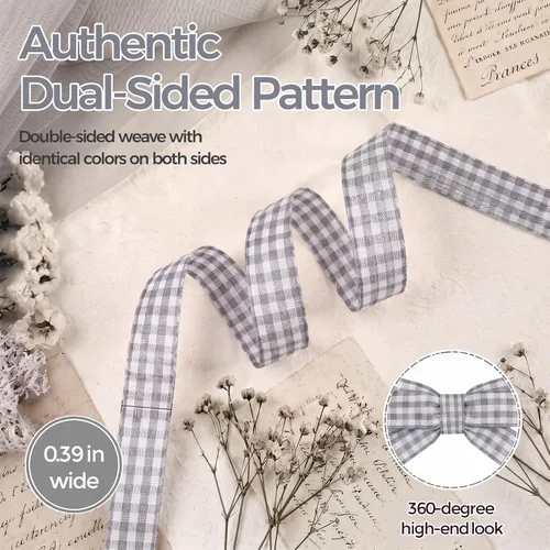 Miniatura 3 de VGoodall Cinta de Gingham Gris Oscuro, 3/8 x 50 yardas, Cinta de Picnic para Manualidades, Cintas Gris Oscuro para Accesorios de Cabello, Artesanías