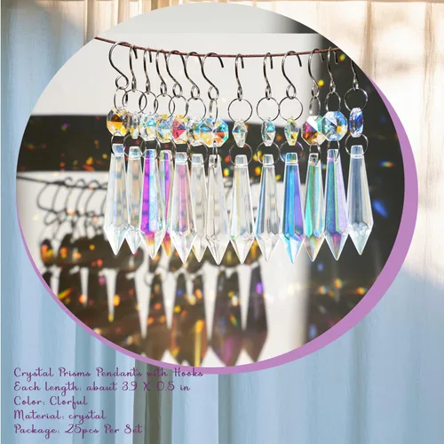 Miniatura 2 de 25 piezas de 55 mm de cristales de colores para candelabros con ganchos, guirnalda de cristal atrapasoles con cuentas de cristal octogonales