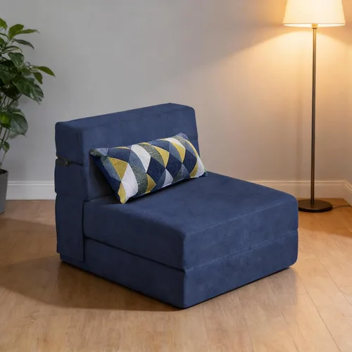 Miniatura 13 de Nigoone Sofá cama plegable de espuma viscoelástica con cojín, silla reclinable, sofá cama individual convertible para invitados, futón, funda Azul