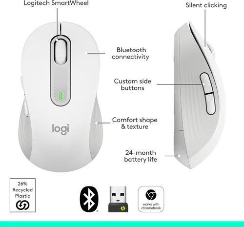 Miniatura 7 de Ratón inalámbrico Logitech Signature M650 - Para manos pequeñas a medianas, para diestros, batería de 2 años, clics silenciosos, botones Blanco hueso