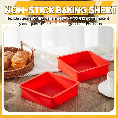 Miniatura 3 de Geetery Juego de 4 moldes cuadrados de silicona para pasteles, molde de silicona para brownies, molde antiadherente para hornear para muffins, pan