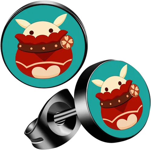 Miniatura 5 de MARSALIA Aretes de anime, aretes de impacto Genshin para hombres y niños, 6 pares de aretes negros de acero inoxidable para fanáticos de Genshin