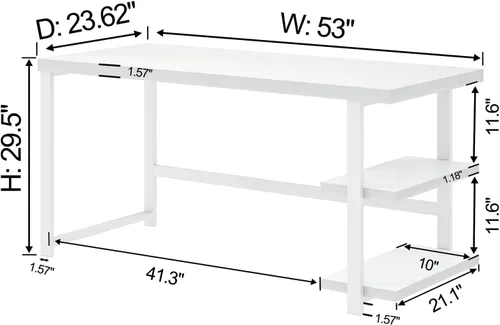 Miniatura 2 de EXCEFUR Escritorio blanco para computadora, moderno escritorio de oficina en casa con estante de almacenamiento, mesa de estudio de escritura