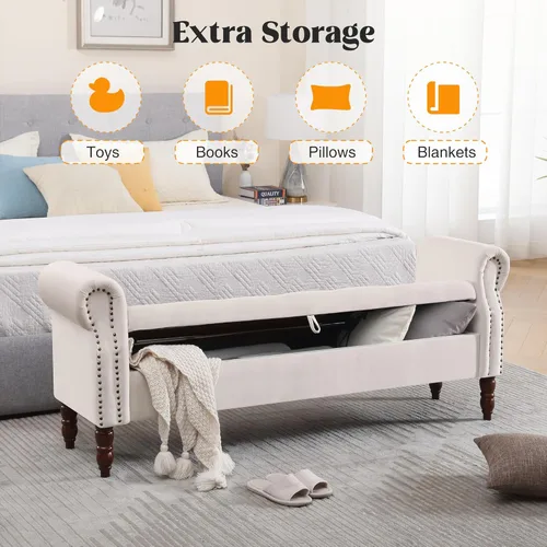 Miniatura 3 de Banco de Almacenamiento para Dormitorio, Banco de Pie de Cama de 67" Tamaño King, Banco de Terciopelo para Dormitorio con Almacenamiento, Bancos