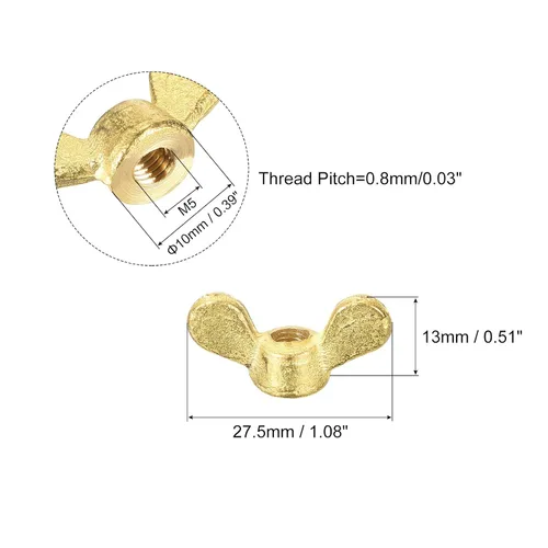Miniatura 2 de uxcell Tuercas de ala de latón, tuerca de mariposa M5 M5, aprieta los sujetadores para muebles, maquinaria, equipo electrónico, 8 piezas