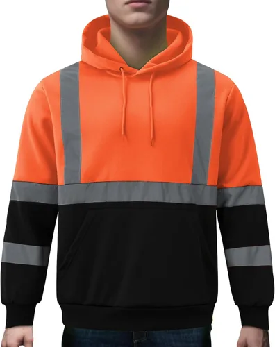 Miniatura 2 de Ubon Hi Vis - Sudaderas con capucha para hombre, alta visibilidad, reflectantes, de seguridad, ropa de trabajo, trabajo, parte inferior negra