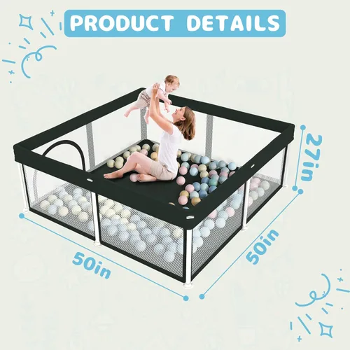 Miniatura 7 de TOREVSIOR Corralito plegable para bebés con alfombra, 50"×50" corralito plegable para bebés y niños pequeños, corral de seguridad para niños