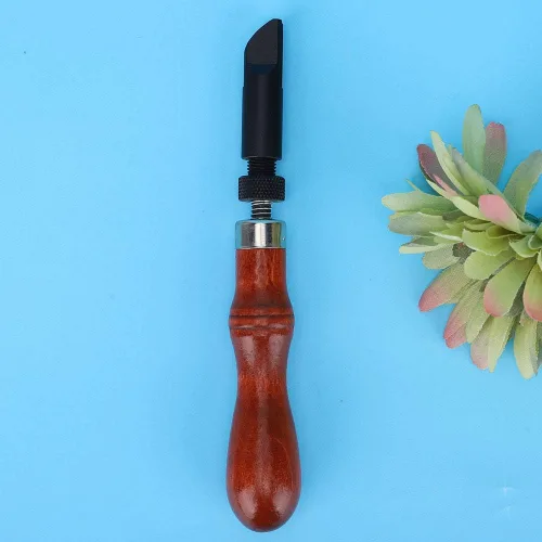 Miniatura 3 de GLOGLOW Herramienta de ranurado en forma de V de cuero, tipo Groover de procesamiento de cuero tipo V mango de madera para artesanía de cuero