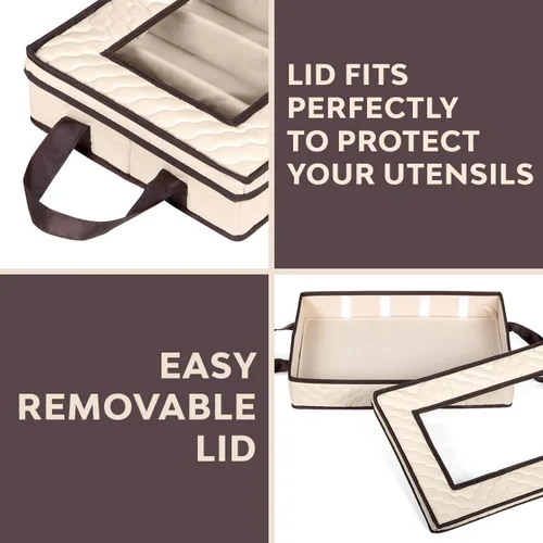Miniatura 6 de Caja de almacenamiento para cubiertos - Resistente contenedor de almacenamiento para cubiertos de 5 compartimentos con tapa extraíble y asas fáciles