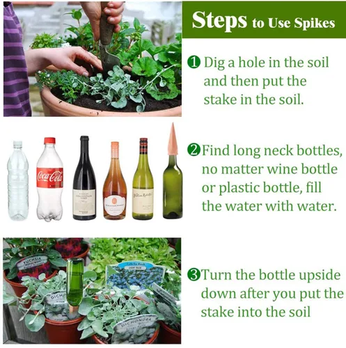 Miniatura 3 de Dispositivos de Riego de Plantas Paquete de 4 Regador de Plantas de Terracota para Vacaciones Estacas de Riego para Botellas de Vino Picos de Riego