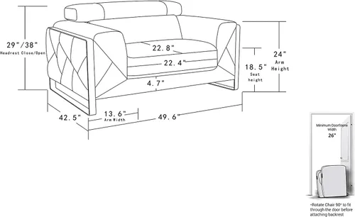Miniatura 20 de BlackJack Furniture Gianni - Juego de cuero italiano de grano superior con reposacabezas ajustables de 9 posiciones, patrón geométrico Blanco